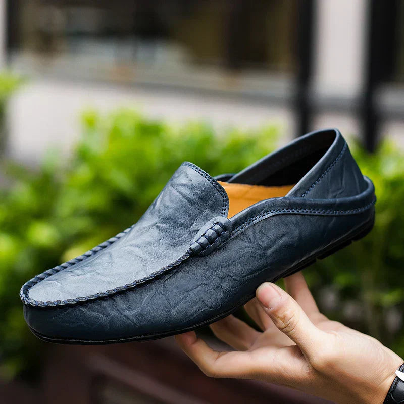Men's Leather Loafers – Slip-On Plain Toe Venetian Loafers with Full Leather Construction