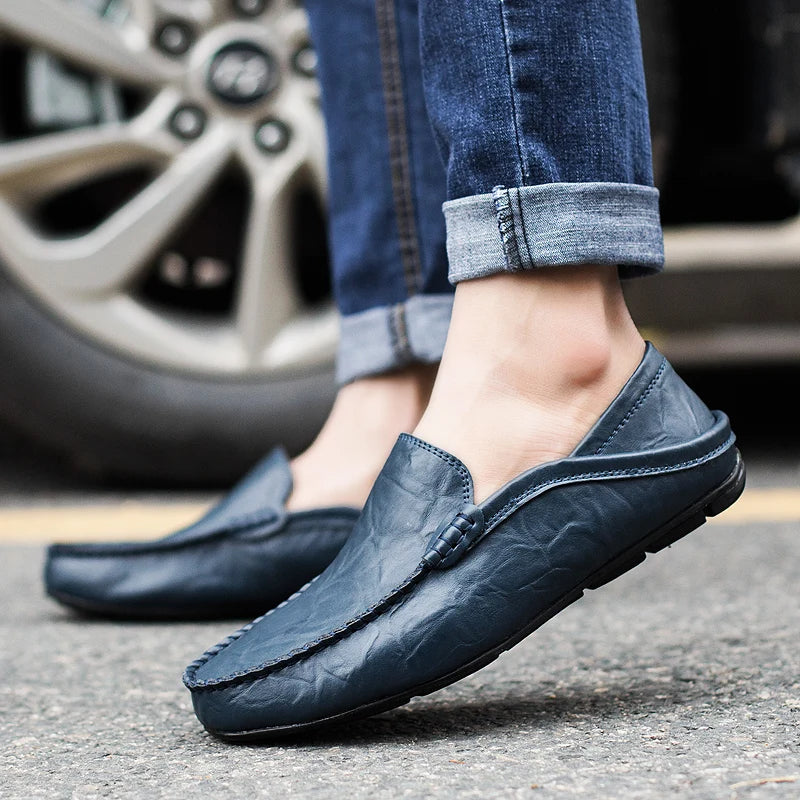 Men's Leather Loafers – Slip-On Plain Toe Venetian Loafers with Full Leather Construction