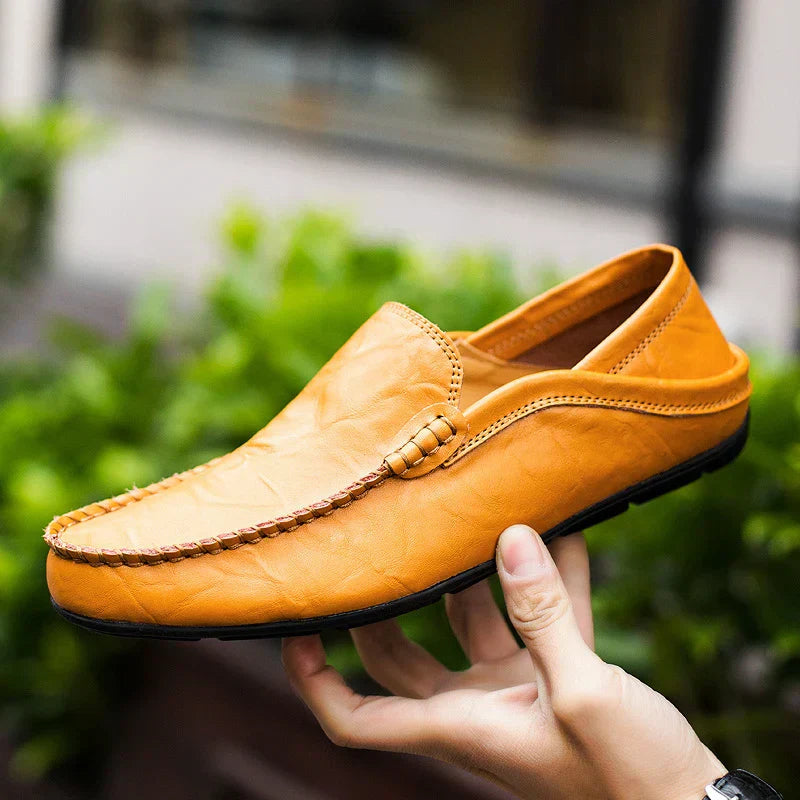 Men's Leather Loafers – Slip-On Plain Toe Venetian Loafers with Full Leather Construction