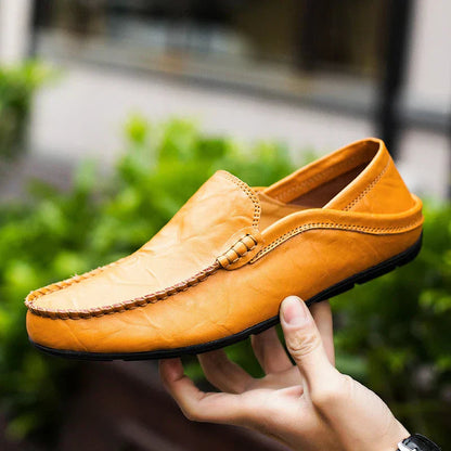 Men's Leather Loafers – Slip-On Plain Toe Venetian Loafers with Full Leather Construction