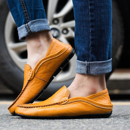 Men's Leather Loafers – Slip-On Plain Toe Venetian Loafers with Full Leather Construction