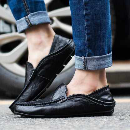 Men's Leather Loafers – Slip-On Plain Toe Venetian Loafers with Full Leather Construction