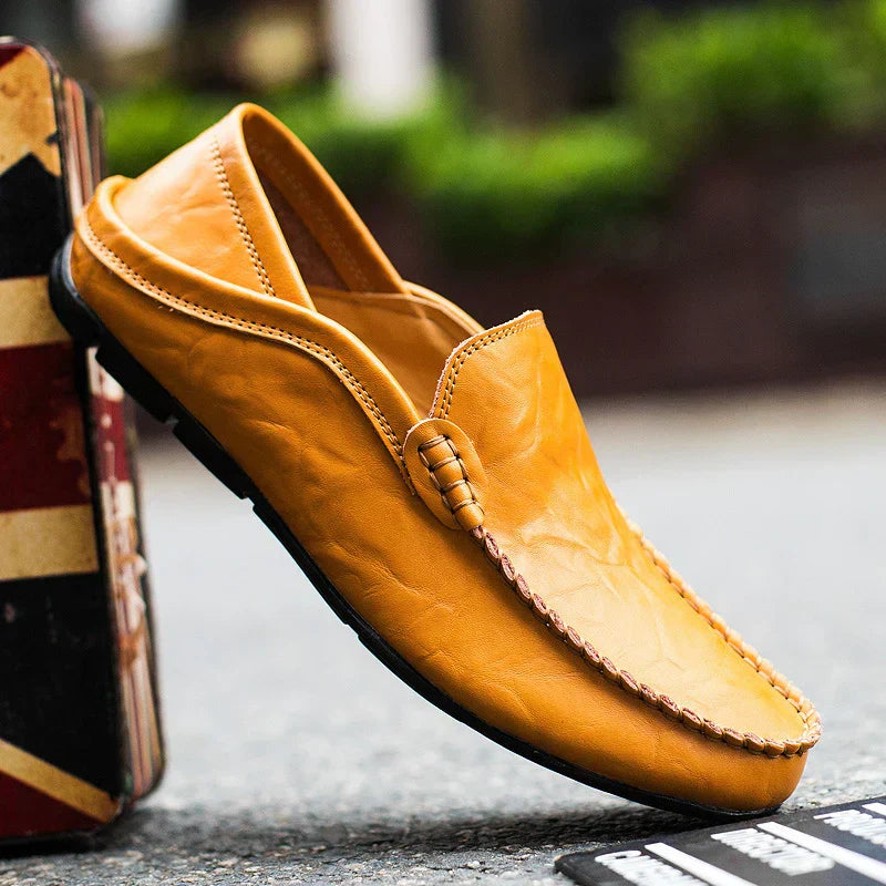 Men's Leather Loafers – Slip-On Plain Toe Venetian Loafers with Full Leather Construction