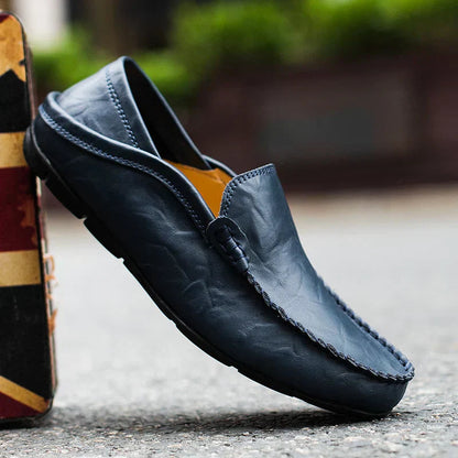 Men's Leather Loafers – Slip-On Plain Toe Venetian Loafers with Full Leather Construction