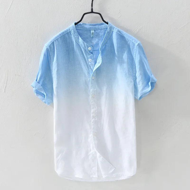 Coastal Breeze | Linen Beach Shirt with Gradient Design | Relaxed Fit for Summer Comfort