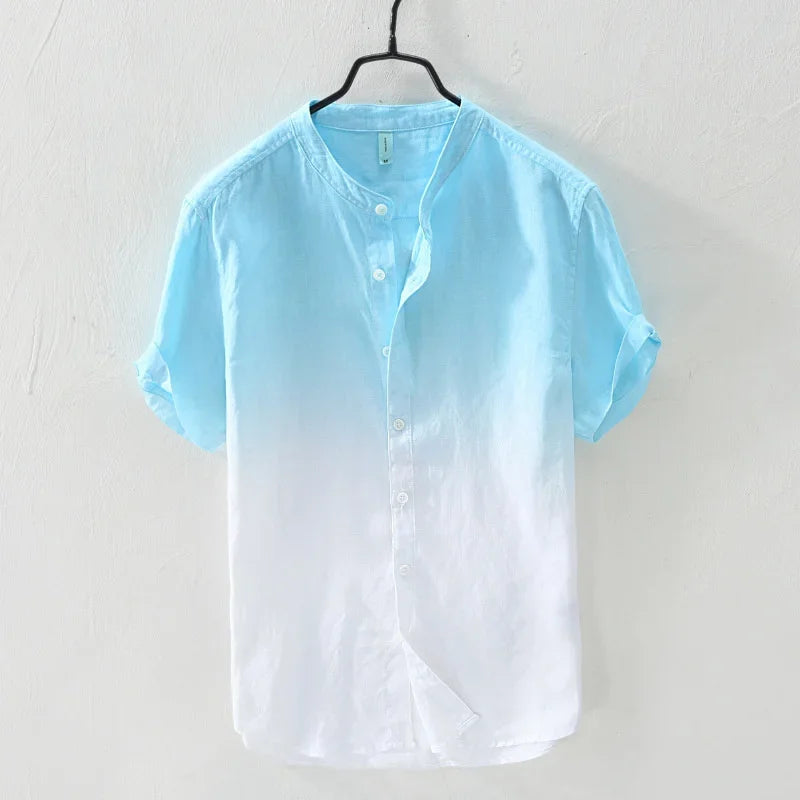 Coastal Breeze | Linen Beach Shirt with Gradient Design | Relaxed Fit for Summer Comfort