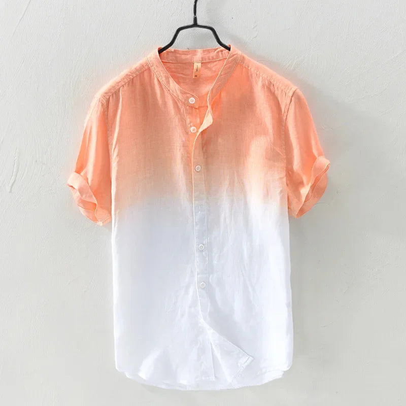 Coastal Breeze | Linen Beach Shirt with Gradient Design | Relaxed Fit for Summer Comfort