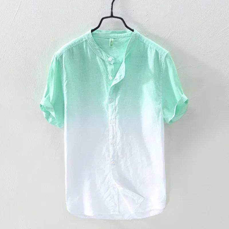 Coastal Breeze | Linen Beach Shirt with Gradient Design | Relaxed Fit for Summer Comfort