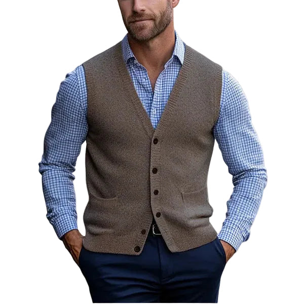 Men's Sleeveless Sweater Vest – Classic Knit V-Neck Pullover for Casual & Smart Casual Wear