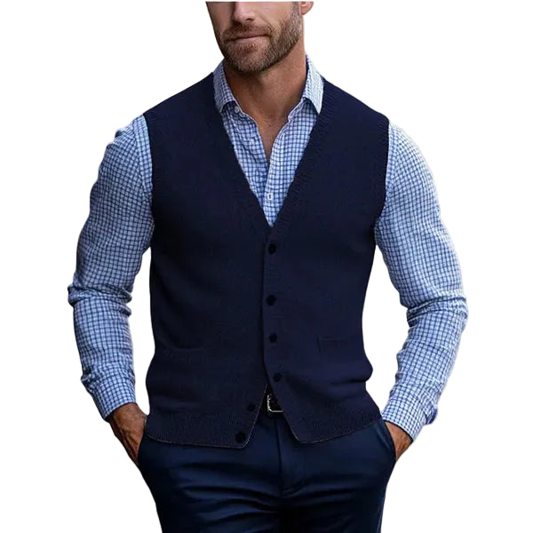 Men's Sleeveless Sweater Vest – Classic Knit V-Neck Pullover for Casual & Smart Casual Wear