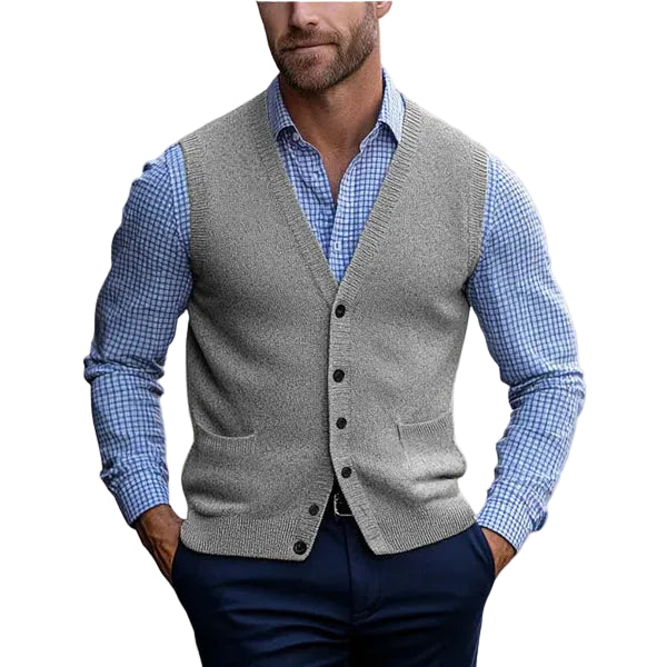 Men's Sleeveless Sweater Vest – Classic Knit V-Neck Pullover for Casual & Smart Casual Wear