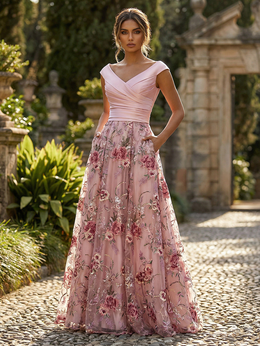 Elegant A-Line Floral Sequin Lace Dress with Sweetheart Neckline | Formal Wedding Guest Dresses for Mothers of the Bride