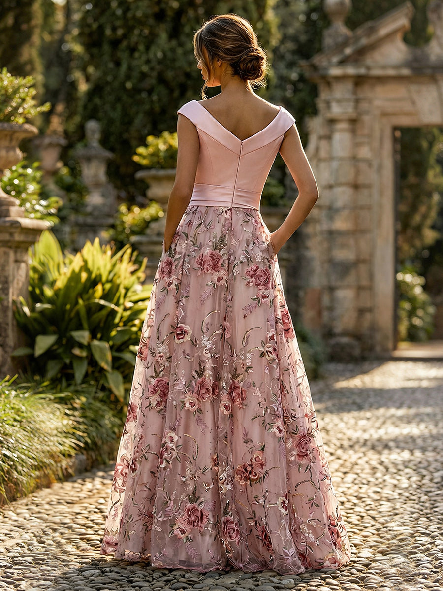 Elegant A-Line Floral Sequin Lace Dress with Sweetheart Neckline | Formal Wedding Guest Dresses for Mothers of the Bride