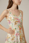 Women's Floral Embroidered Lace A-Line Midi Dress