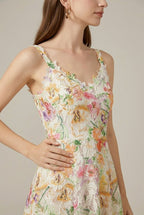Women's Floral Embroidered Lace A-Line Midi Dress