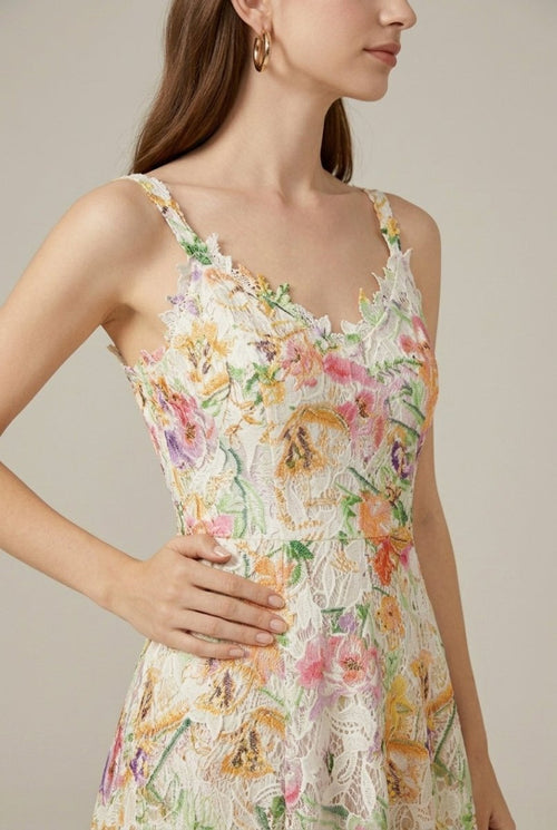Camille | Floral Lace A-Line Midi Dress
