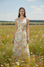 Women's Floral Embroidered Lace A-Line Midi Dress