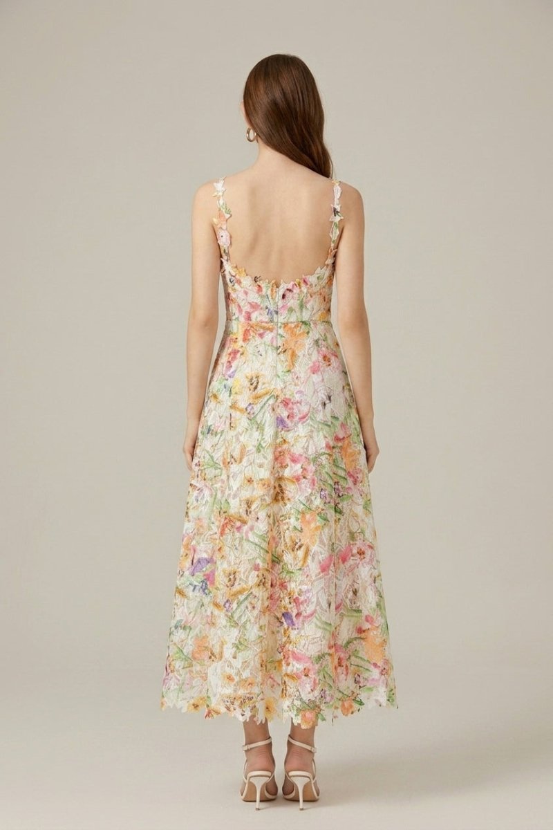 Elegant A-Line Midi Dress | Floral Embroidery & Adjustable Straps for Effortless Style