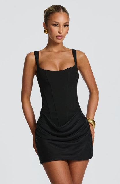 Mars Structured Crepe Mini Dress | Premium Black Cocktail Dress