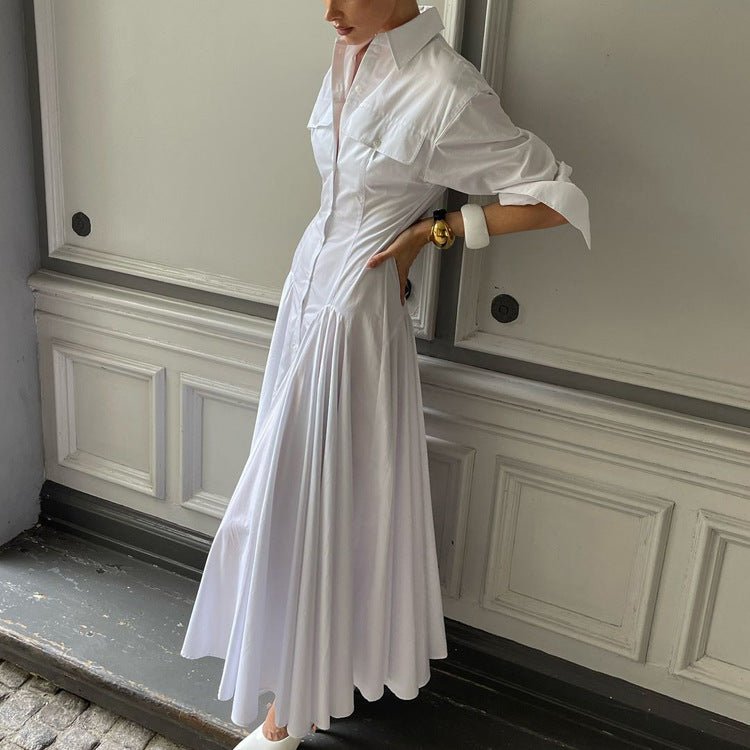 Elegant Collection | Long Sleeve Maxi Dress with Button Front & Flared Skirt for Effortless Style