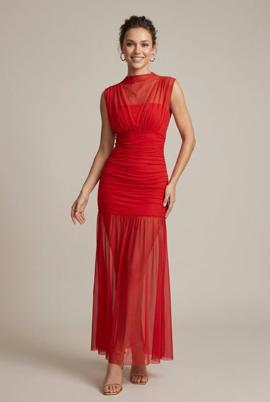 Elegant Collection | Maxi Dress for Women with Sheer Flared Hem | Effortless Style for All-Season Wear