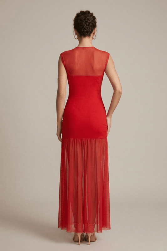 Elegant Collection | Maxi Dress for Women with Sheer Flared Hem | Effortless Style for All-Season Wear