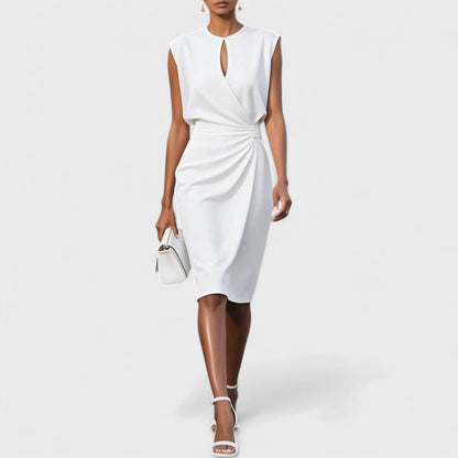 Elegant Collection | White Midi Dress with Graceful Silhouette & Refined Detailing for Timeless Style