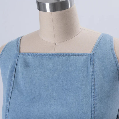 Elegant Denim Maxi Dress | Square Neck & Lace-Up Back | Flattering Long Dress for Effortless Style
