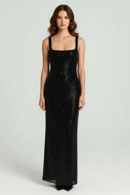 Elegant Evening Collection | Women's Embellished Maxi Dress with Square Neckline | Perfect for Formal Events