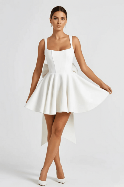 Elegant Flared Mini Dress | Women's Cocktail Dress with Statement Bow Back for Chic Summer Events