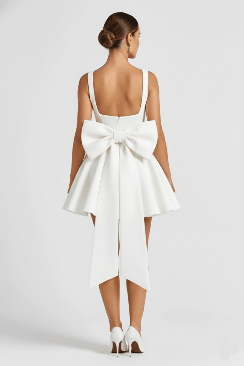Elegant Flared Mini Dress | Women's Cocktail Dress with Statement Bow Back for Chic Summer Events