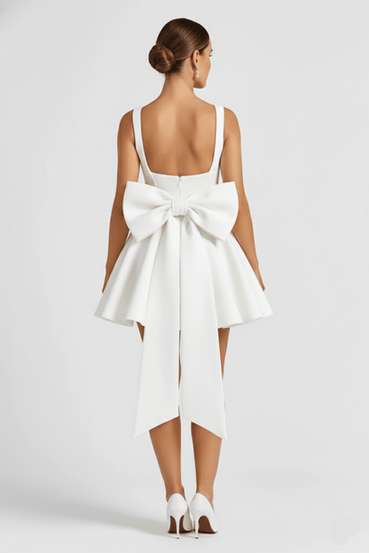 Elegant Flared Mini Dress | Women's Cocktail Dress with Statement Bow Back for Chic Summer Events