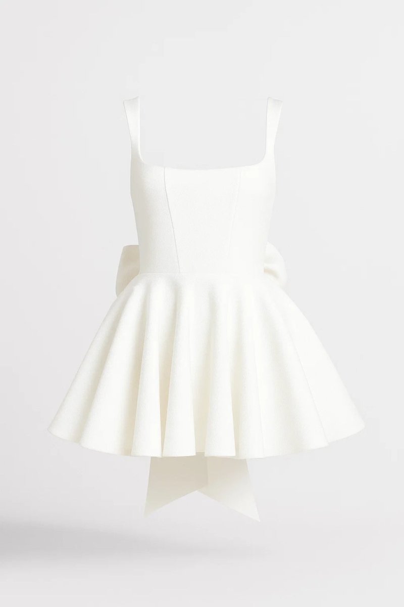 Elegant Flared Mini Dress | Women's Cocktail Dress with Statement Bow Back for Chic Summer Events