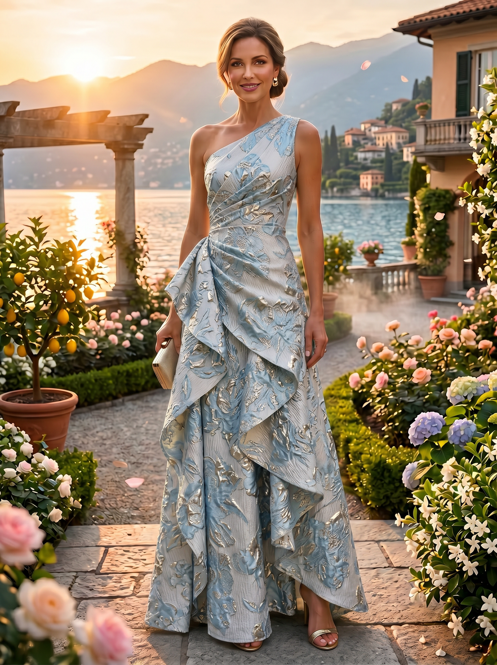 Elegant Floral A-Line Evening Dress with Ruffled Embellishments for Stunning Style
