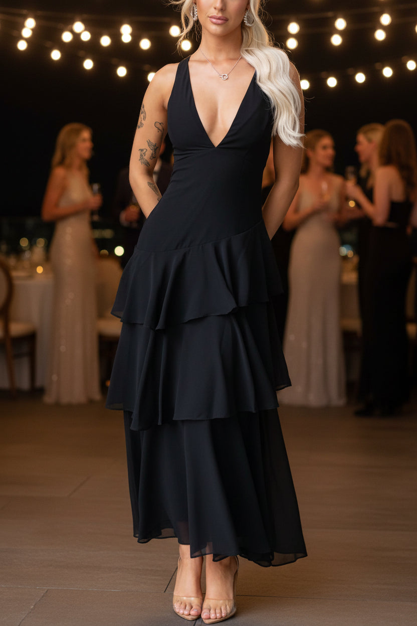 Women's Layered V-Neck Maxi Dress