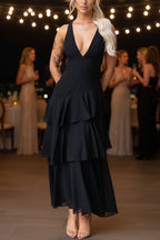 Women's Layered V-Neck Maxi Dress