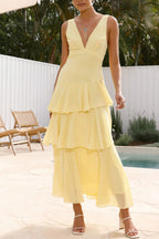 Women's Layered V-Neck Maxi Dress