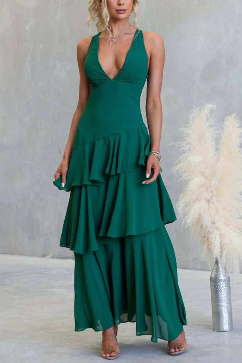 Women's Layered V-Neck Maxi Dress
