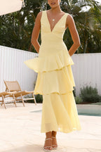 Women's Layered V-Neck Maxi Dress
