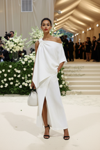 Elegant Linen Two-Piece Set with One-Shoulder Design & Front Slit | Minimalist Maxi Outfit for Resort Wear