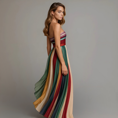 Elegant Maxi Dress | Pleated Design with Jewel Tones for Stunning Holiday Style