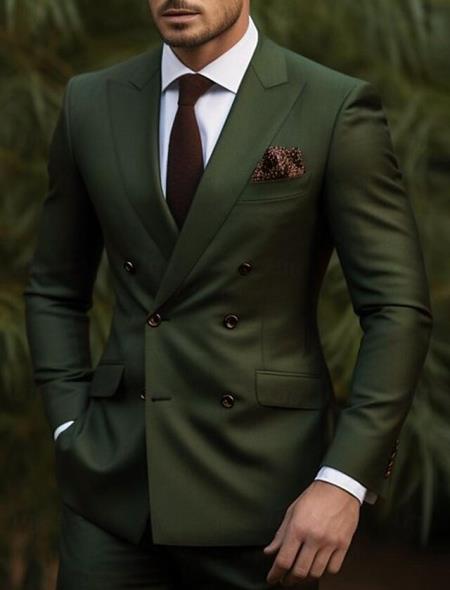 Elegant Men's Suit | Dark Green Double Breasted Design with Timeless Style | Perfect for Weddings and Formal Events