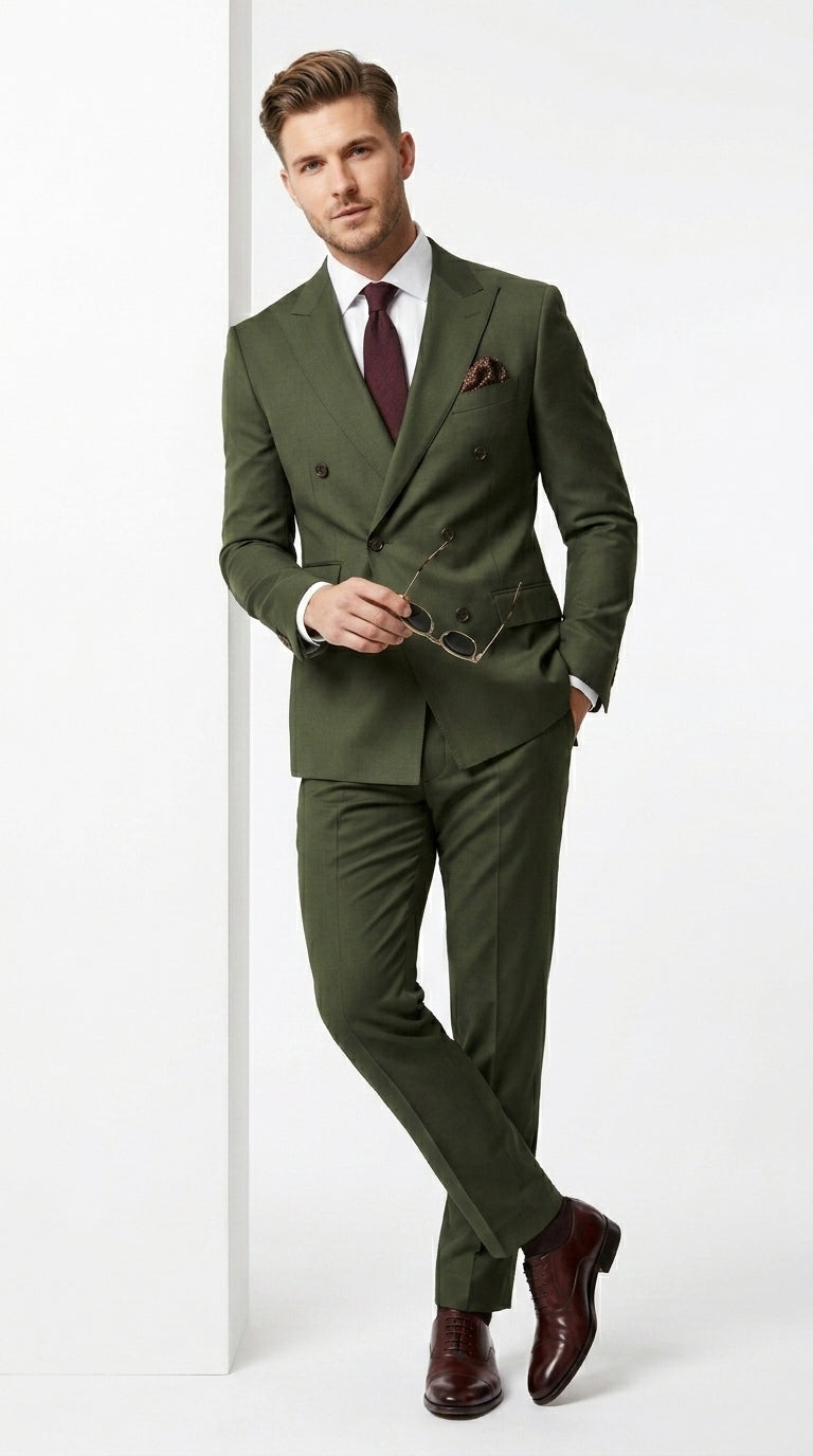 Elegant Men's Suit | Dark Green Double Breasted Design with Timeless Style | Perfect for Weddings and Formal Events