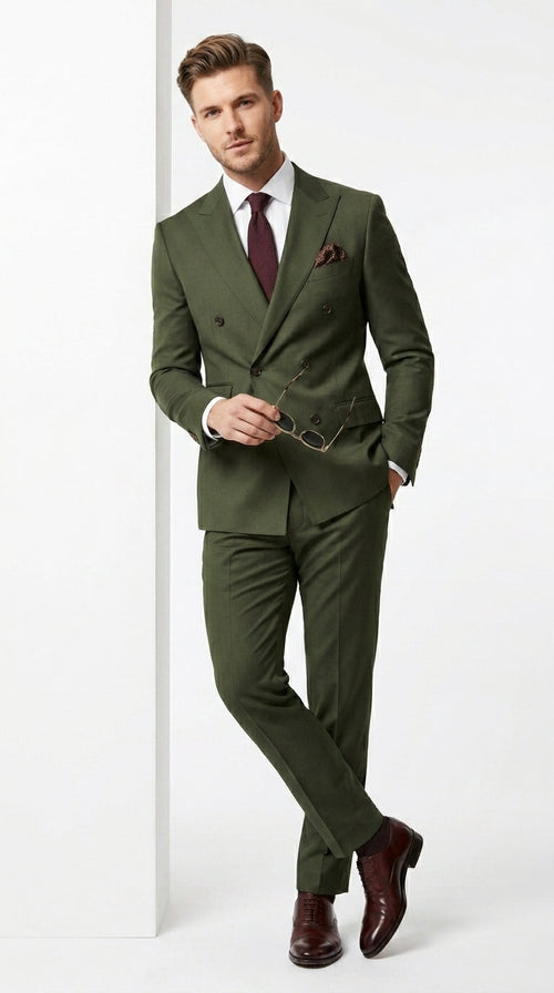 Elegant Men's Suit | Dark Green Double Breasted Design with Timeless Style | Perfect for Weddings and Formal Events