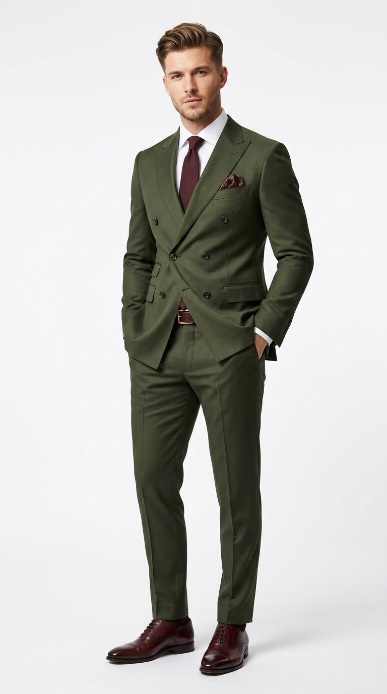 Elegant Men's Suit | Dark Green Double Breasted Design with Timeless Style | Perfect for Weddings and Formal Events