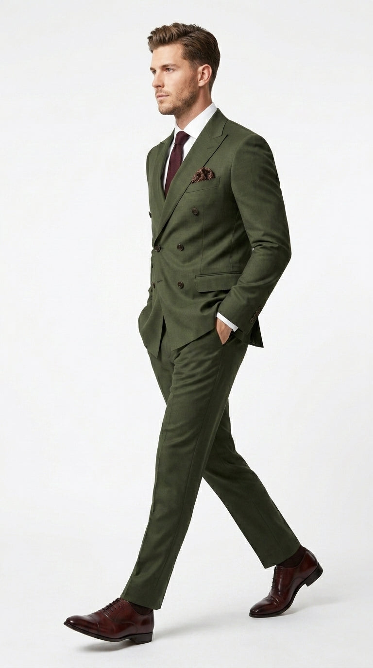 Elegant Men's Suit | Dark Green Double Breasted Design with Timeless Style | Perfect for Weddings and Formal Events