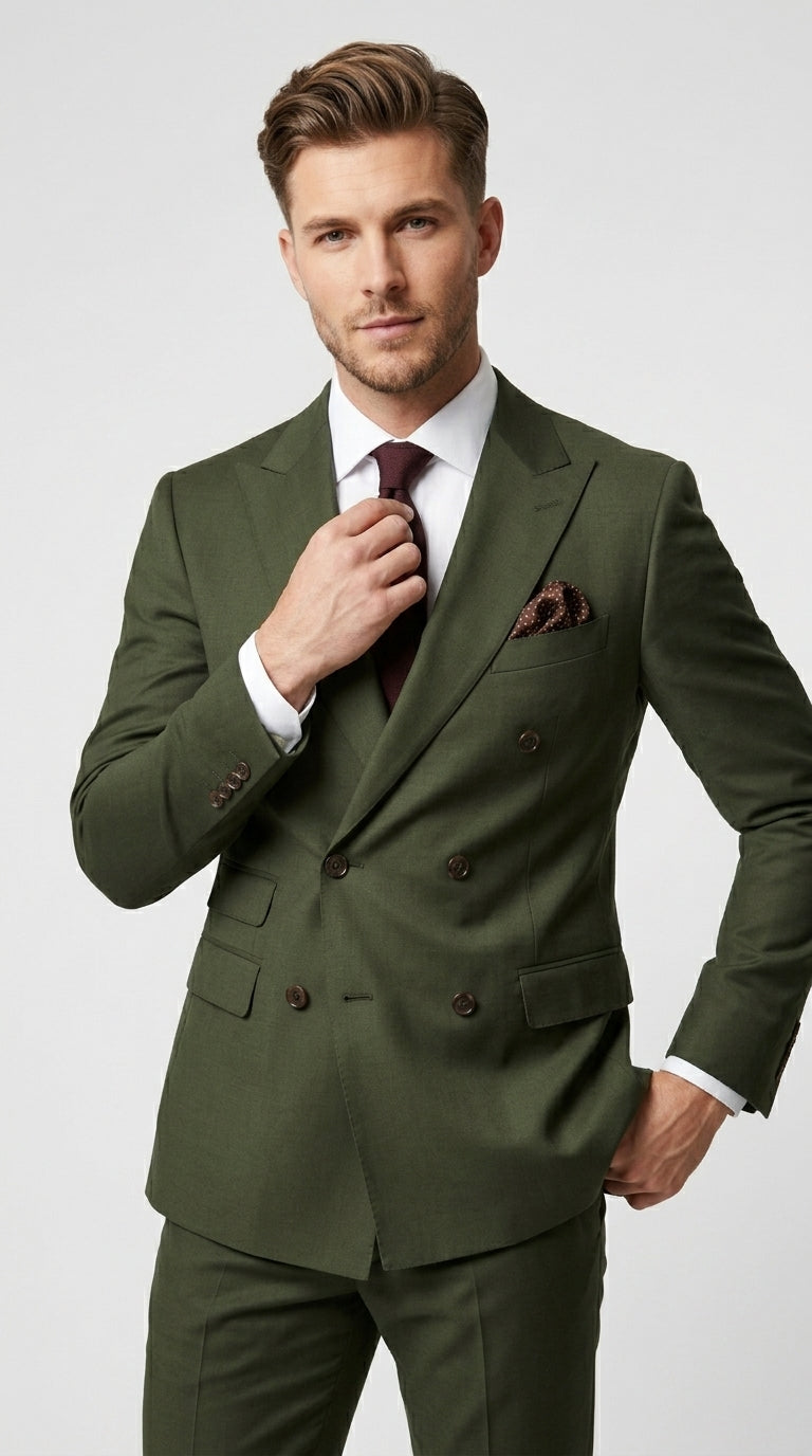 Elegant Men's Suit | Dark Green Double Breasted Design with Timeless Style | Perfect for Weddings and Formal Events