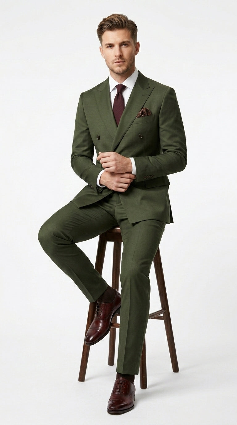 Elegant Men's Suit | Dark Green Double Breasted Design with Timeless Style | Perfect for Weddings and Formal Events