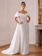 Elegant Mermaid Evening Dress with Asymmetrical Sequin Sleeves | Formal Gown for Stunning Style