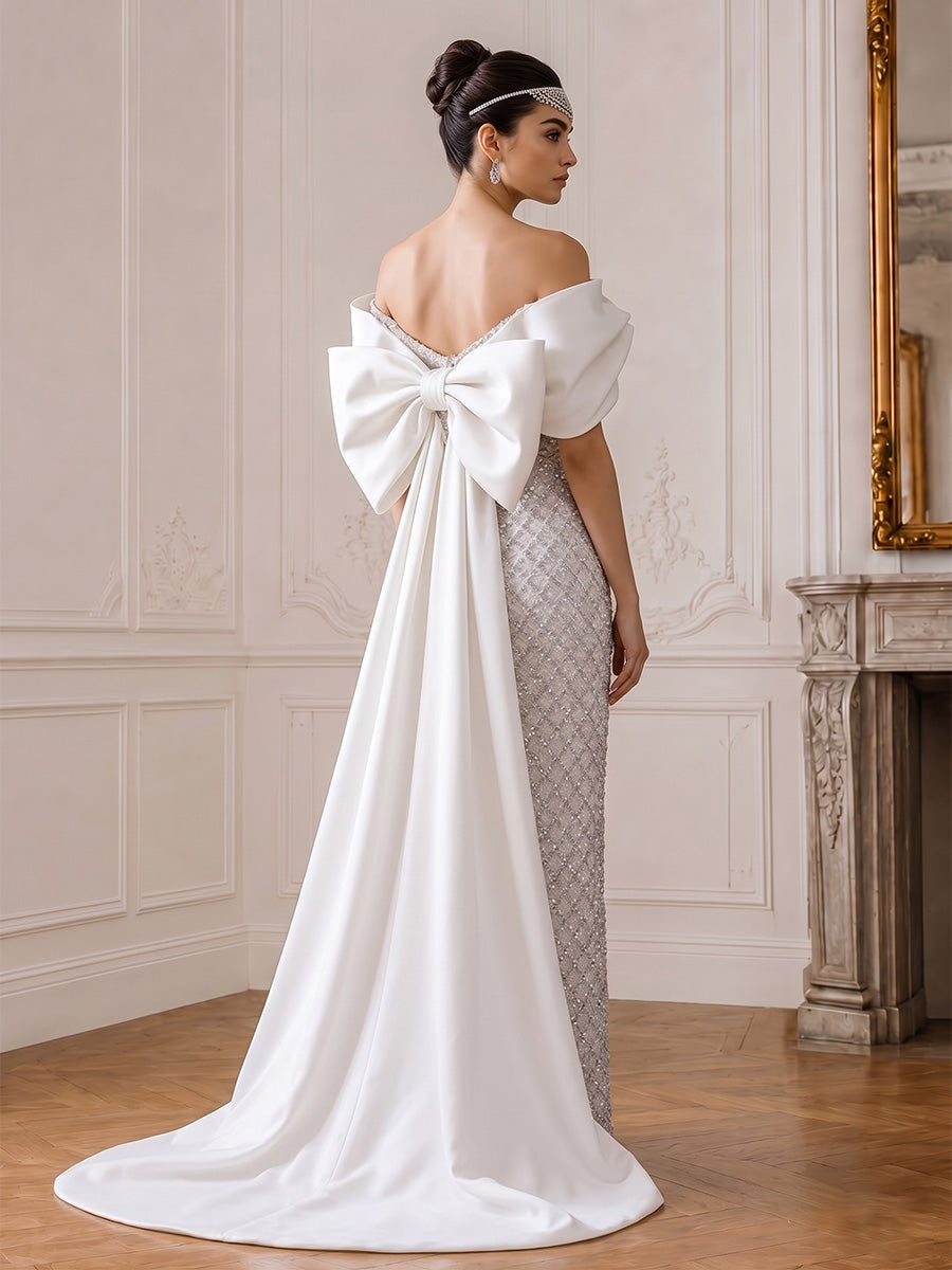 Elegant Mermaid Evening Dress with Asymmetrical Sequin Sleeves | Formal Gown for Stunning Style